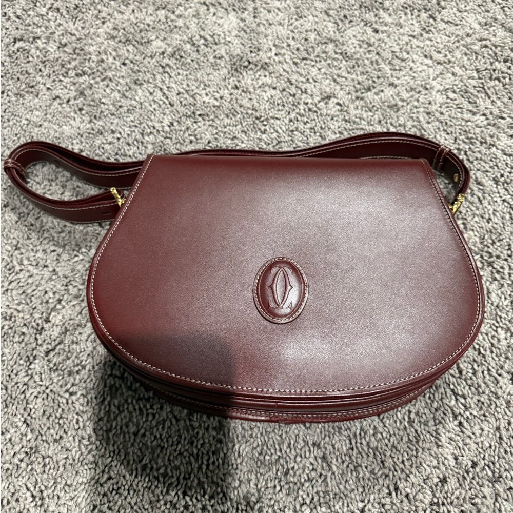 Preloved Cartier Deep Burgundy Leather Shoulder Bag